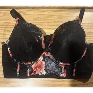 Torrid Skull and Roses XO Plunge Push-Up Bra Lace Longline Underwire Size 46D